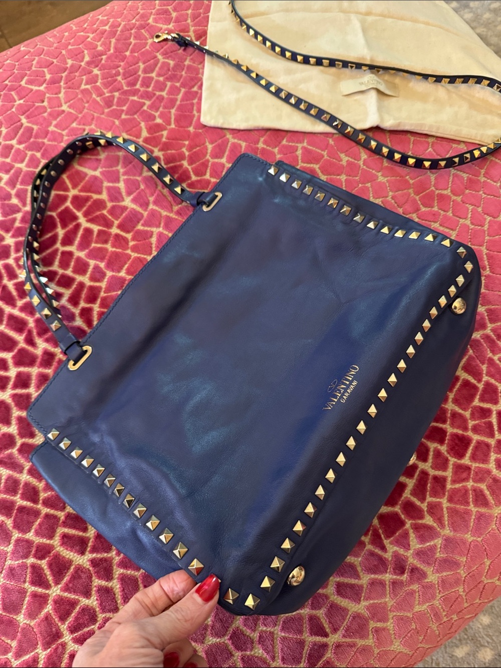Valentino Garavani Blue Leather Rockstud Shoulder Tote